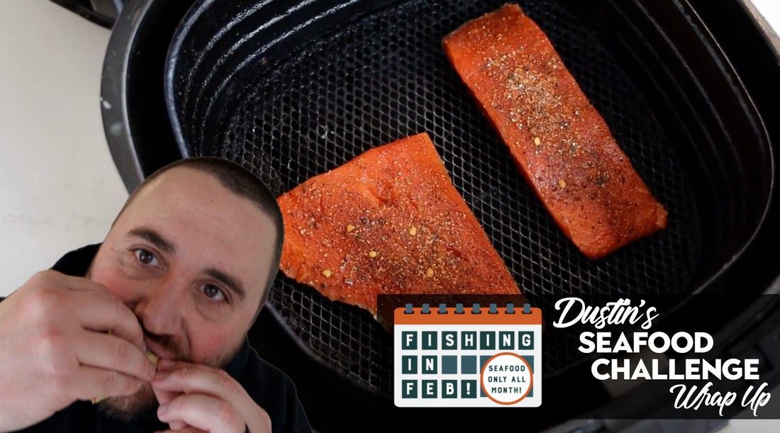 Thumbnail photo of Dustin enjoying a salmon taco from the seafood challenge wrap up