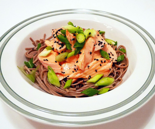Miso and Ginger Poached Salmon with Warm Soba Noodles