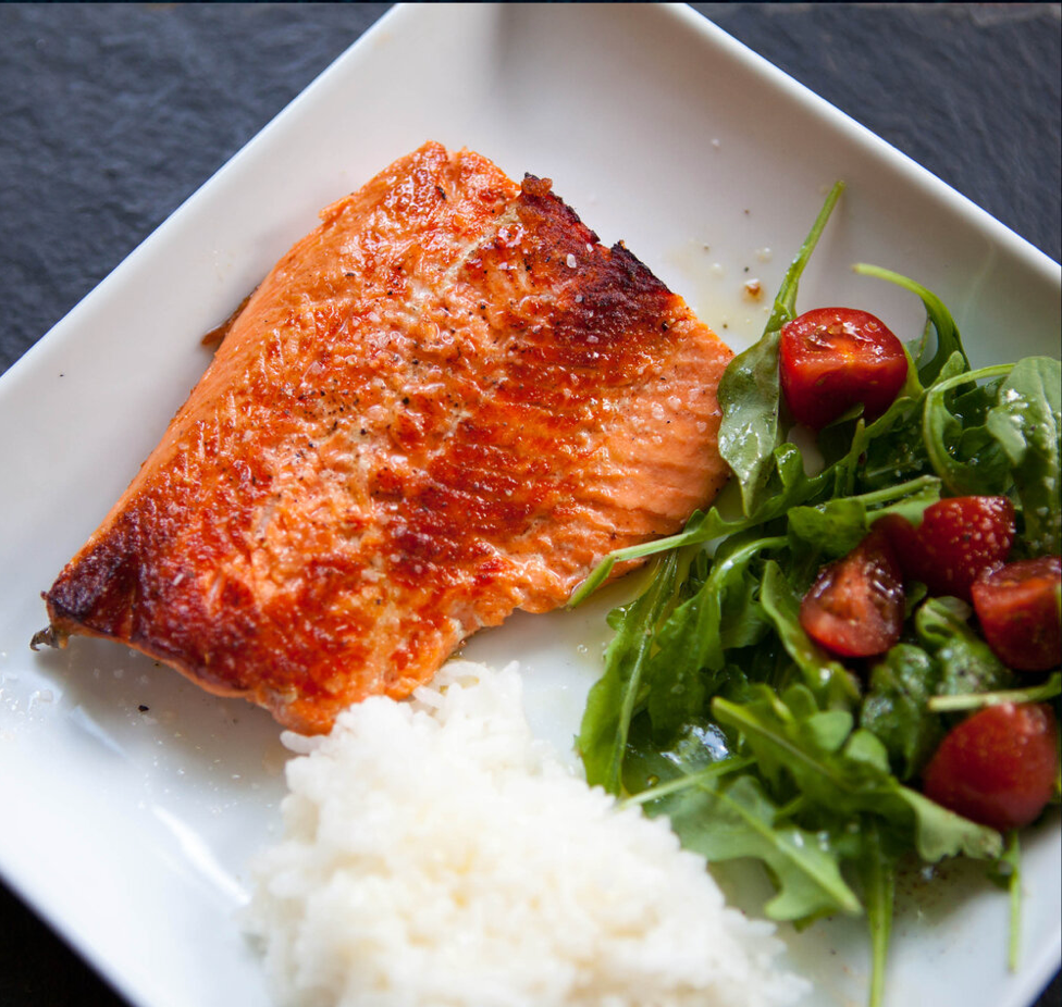 Sake Poached Pan Seared Salmon