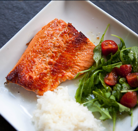 Sake Poached Pan Seared Salmon
