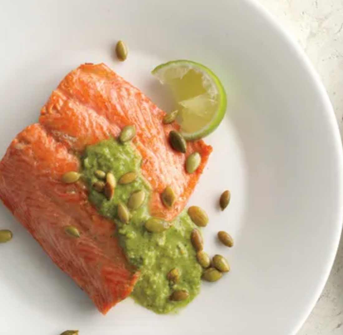 Pan-Seared Salmon with Pumpkin Seed-Cilantro Pesto