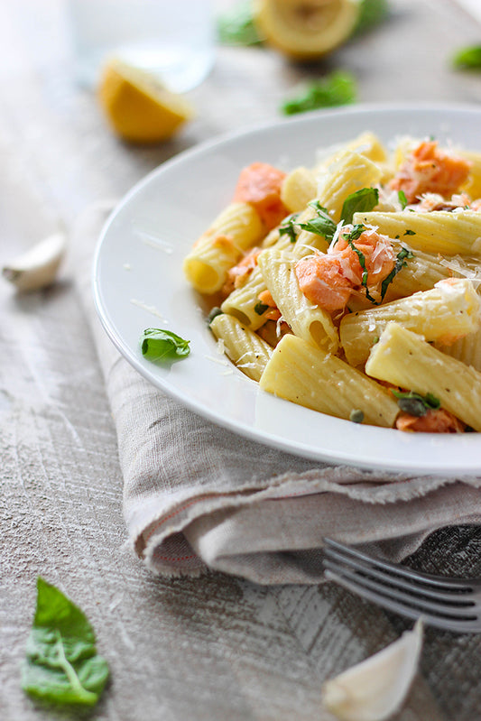 Light Lemon Garlic Pasta with Wild Salmon