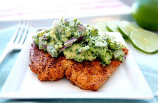 GRILLED SALMON WITH AVOCADO SALSA (HEALTHY WHOLE30 SALMON RECIPE!)