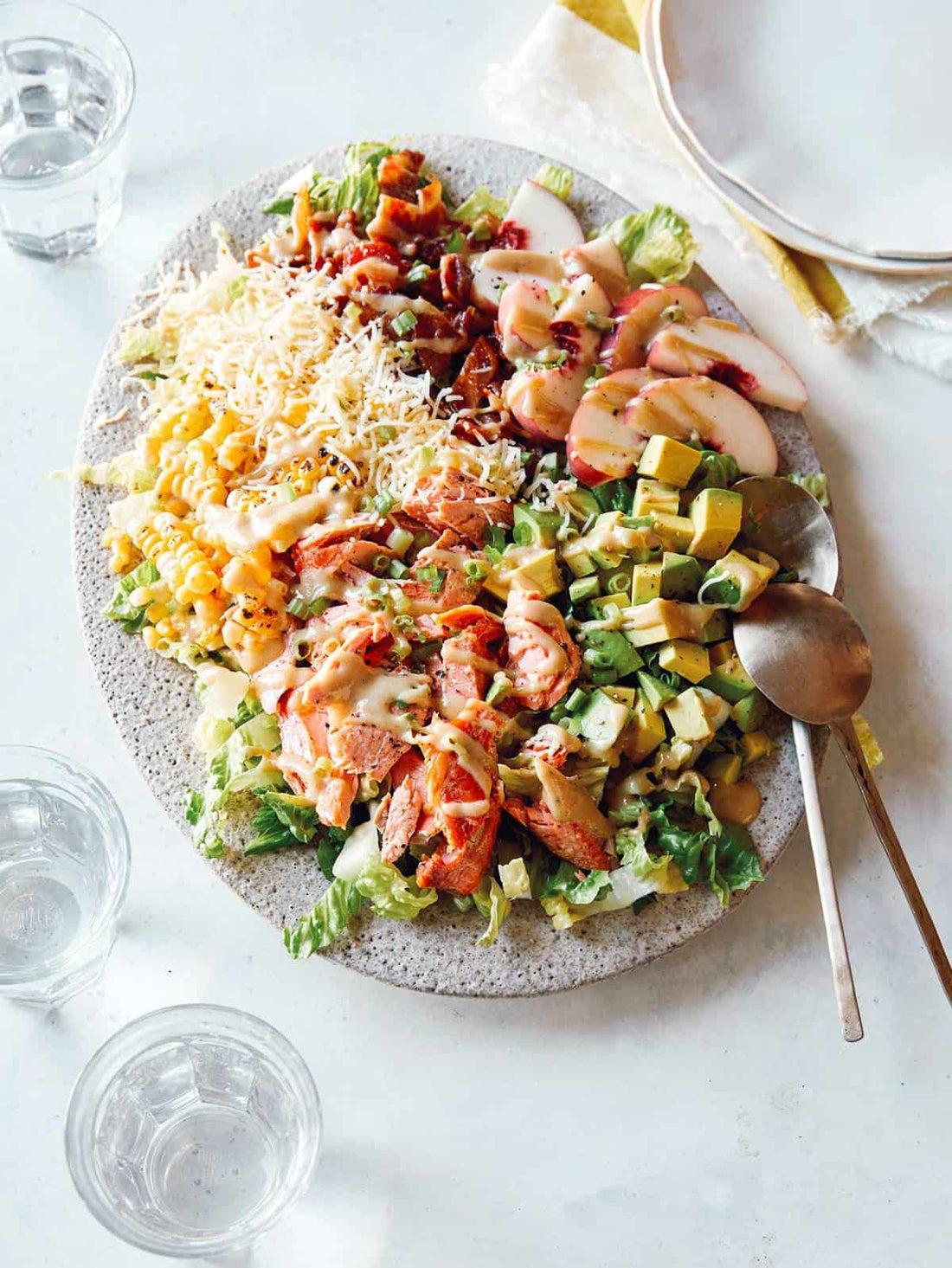 Loaded Salmon Summer Salad with Creamy Tahini Viniagrette