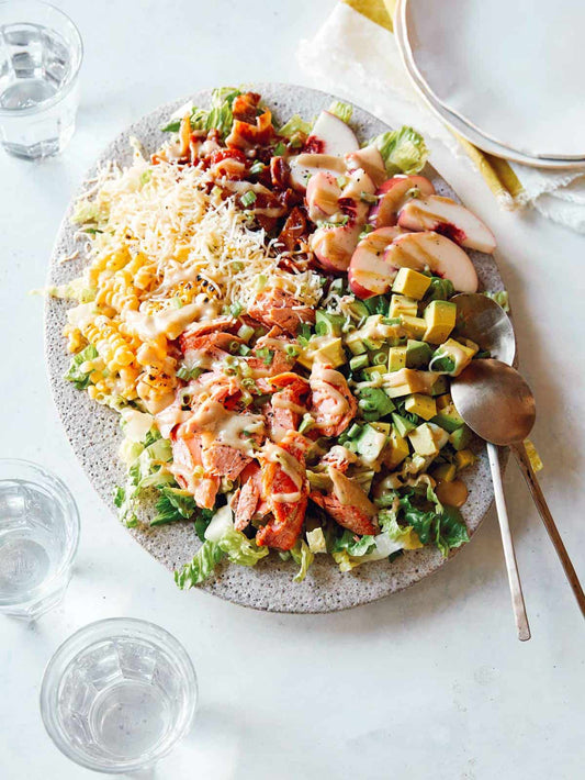 Loaded Salmon Summer Salad with Creamy Tahini Viniagrette