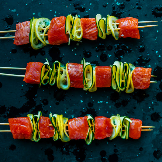 SOCKEYE SALMON CITRUS VEGGIE SKEWERS