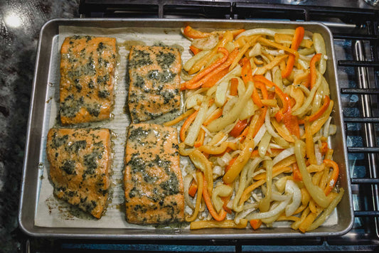 SHEET PAN FAJITA SALMON WITH CILANTRO LIME BUTTER