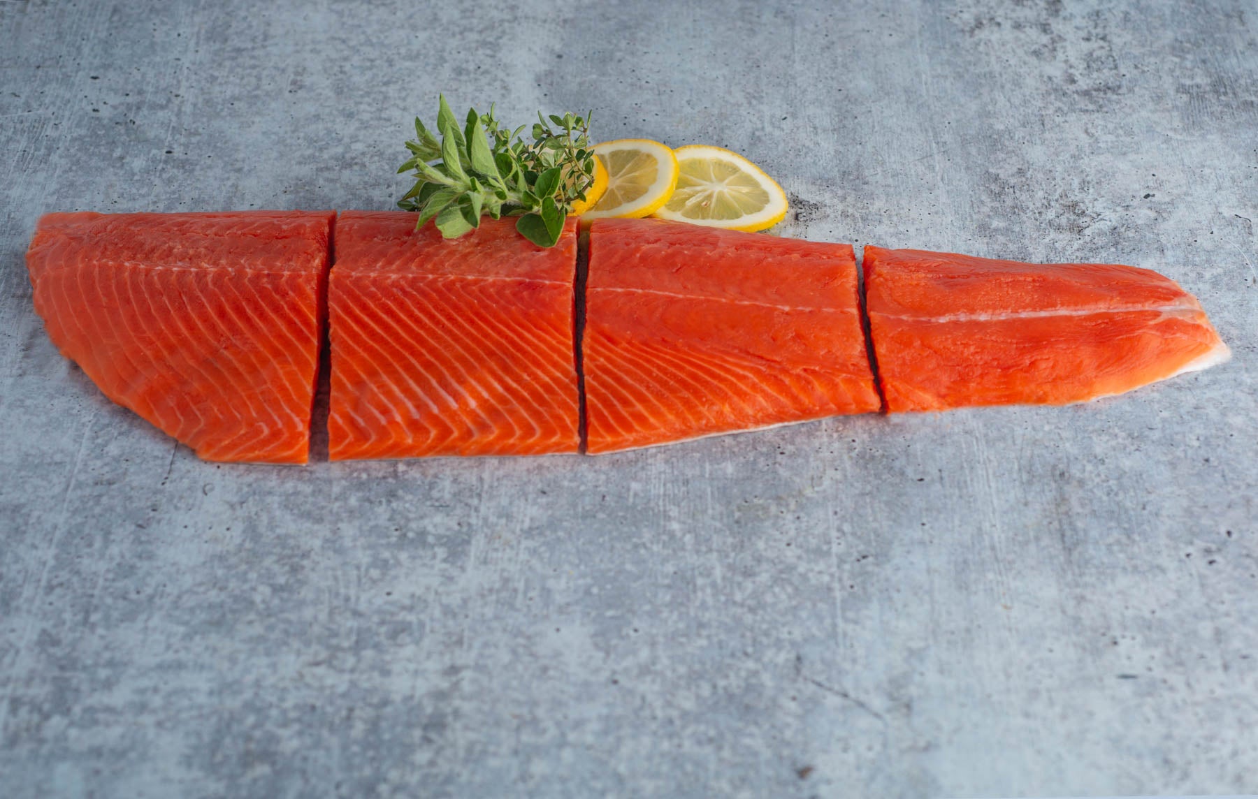 Wild Alaskan Salmon fillet, caught from Bristol Bay, Alaska.